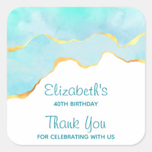 Sticker Carré Vert tropical paisible avec frontière or Anniversa