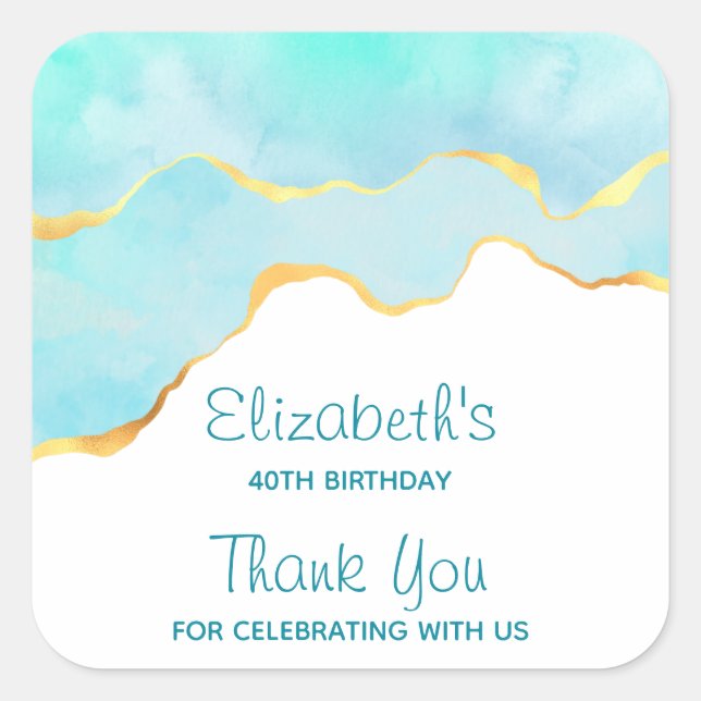 Sticker Carré Vert tropical paisible avec frontière or Anniversa (Devant)