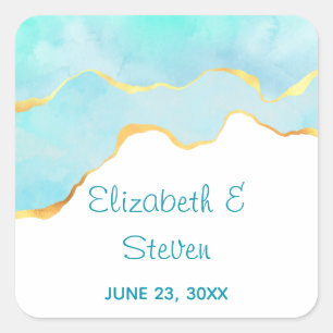 Sticker Carré Vert tropical paisible avec Mariage frontière or