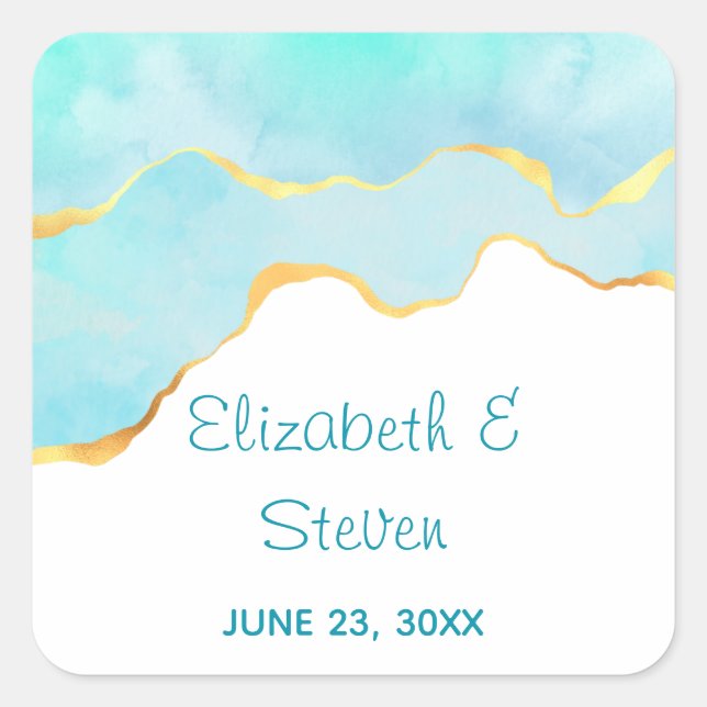 Sticker Carré Vert tropical paisible avec Mariage frontière or (Devant)