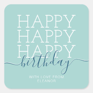 Sticker Carré Vert turquoise moderne Joyeux anniversaire