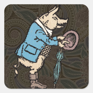 Sticker Carré Veste de porc Piggy mignonne Formelle Antique