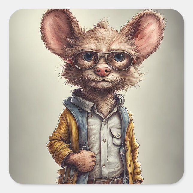 Sticker Carré Veste de shorts de créatures en forme de souris po (Devant)