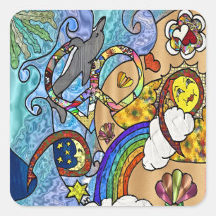 Sticker Carré Vêtements Cadeaux Rétro Psychedelique Années 60 à