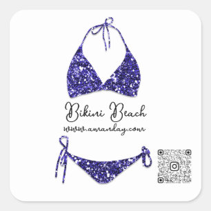 Sticker Carré Vêtements de Boutique Code Qr Bikini Bleu Blanc