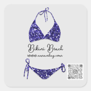 Sticker Carré Vêtements de Boutique Code Qr Bikini Bleu Marine P