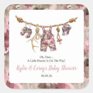 Sticker Carré Vêtements de chasse Corde à linge Rose Camouflage