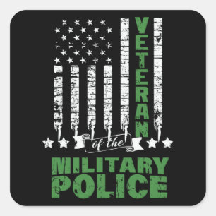 Sticker Carré Vétéran De La Police Militaire - Drapeau Américain