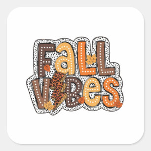 Sticker Carré Vibes Automne Feuilles Citrouille Épice Thanksgivi