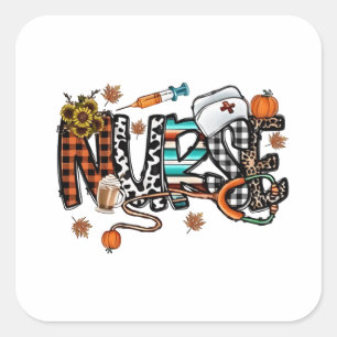 Sticker Carré Vibes D'Automne Qui Infirmière Vie Infirmière Auto
