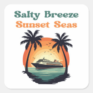 Sticker Carré Vibes de Croisière Rétro au Coucher du Soleil de l