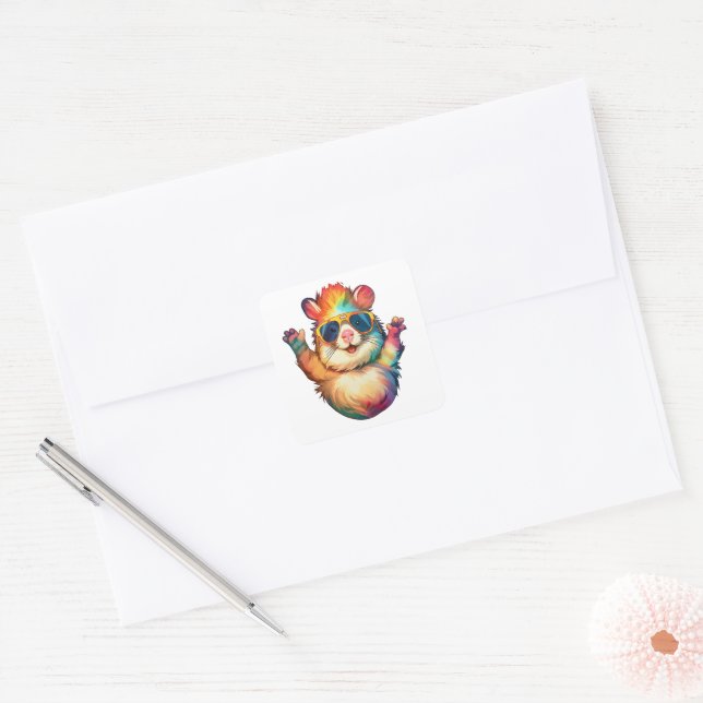 Sticker Carré Vibes de paix Rainbow Hamster (Enveloppe)