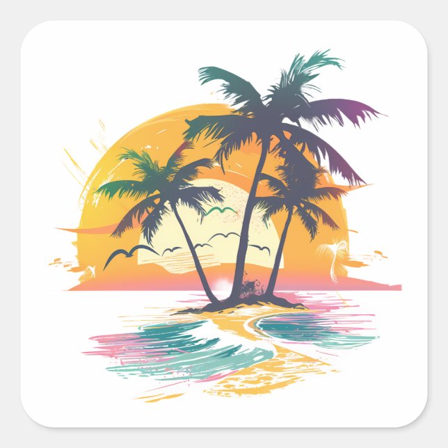 Sticker Carré Vibes de soleil tropicales - Palmiers et conceptio (Devant)