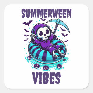 Sticker Carré Vibes de Summerween – Faucheur détendu