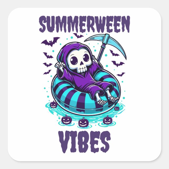 Sticker Carré Vibes de Summerween – Faucheur détendu (Devant)