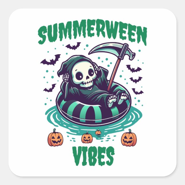 Sticker Carré Vibes de Summerween – Faucheur détendu (Devant)