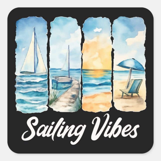 Sticker Carré Vibes de voile - Sentez l'océan (Devant)