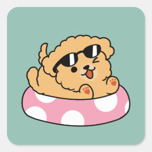 Sticker Carré Vibes d'été Chien - Chiot flottant avec lunettes d
