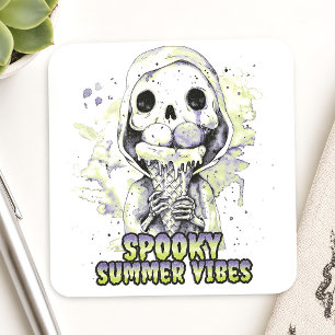 Sticker Carré Vibes d'été effrayantes Squelette Crème glacée Sum