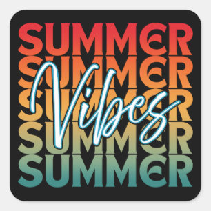 STICKER CARRÉ VIBES D'ÉTÉ VACANCES DE FAMILLE À LA PLAGE