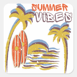 Sticker Carré Vibes été Vacances Vintage