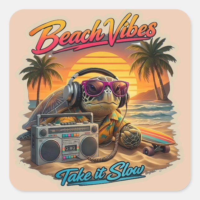 Sticker Carré Vibes Rétro de Turtle Beach - Graphique de Détente (Devant)