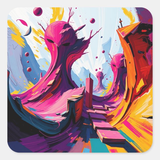 Sticker Carré Vibrant Abstract Fantasy Landscape (Devant)