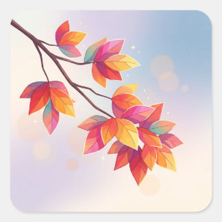 Sticker Carré Vibrant Autumn Leaves Branch