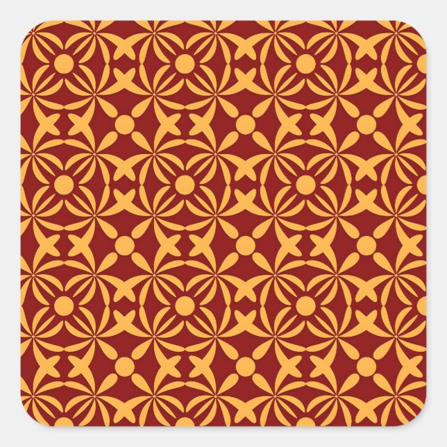 Sticker Carré Vibrant Floral Pattern: Yellow Shapes on Red Back (Devant)
