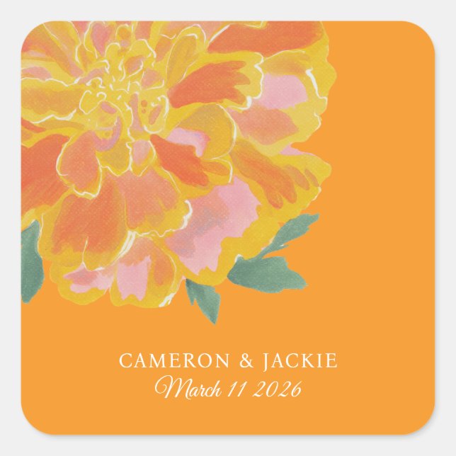Sticker Carré Vibrant Marigold Summer Wedding (Devant)