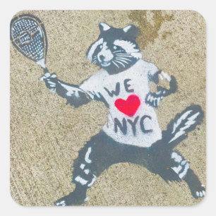 Sticker Carré Vibrant NYC Sidewalk Graffiti Animal Tennis