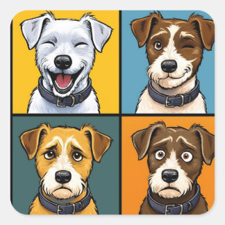 Sticker Carré Vibrant Pop Art Fox Terrier Seamless Pattern 