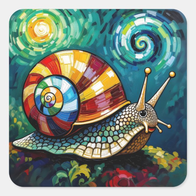 Sticker Carré Vibrantly Colorful Impasto Whimsical Snail (Devant)