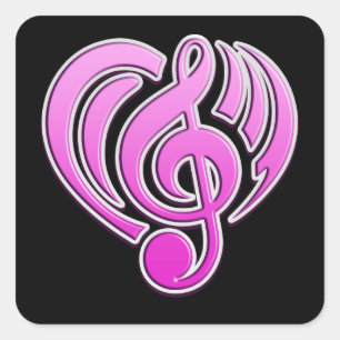 Sticker Carré Vibrations Amour Musical Cœur Rose Note De Musique