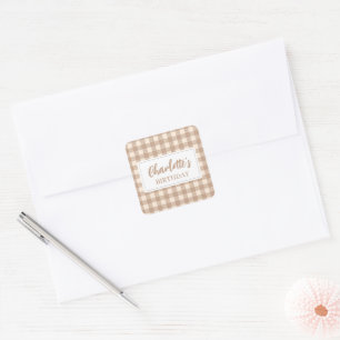 Sticker Carré Vichy vintage beige preppy en vichy plaid