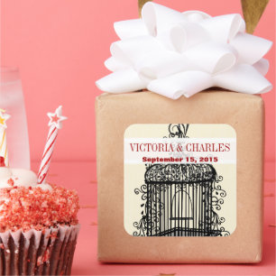 Sticker Carré Victorian BirdCage Musical Inséparable Rouge Maria