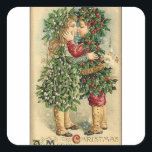 Sticker Carré Victorian Christmas Kiss Retro Vintage Holiday<br><div class="desc">Victorian Christmas Kiss Retro Vintage Holiday vintage christmas, victorian christmas, holiday, seasons greetings, retro, vintage, victorian greeting, santa, christmas</div>
