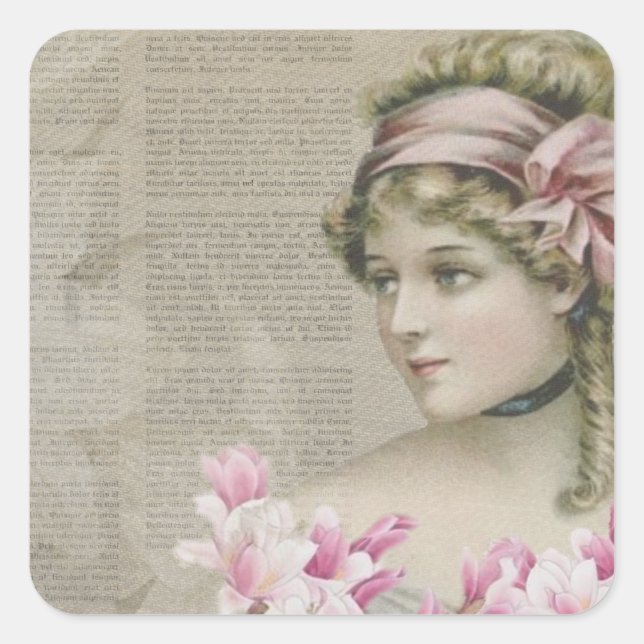 Sticker Carré Victorian Steampunk Lady Pink Journal (Devant)