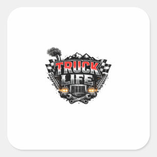 Sticker Carré Vie de Camion Grunge en Chrome Rouge Distressed Ca