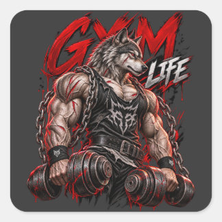 Sticker Carré Vie de gym Bête loup-garou Mode Bodybuilding Fitne