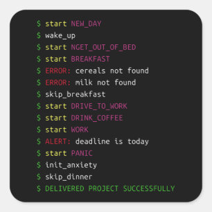 Sticker Carré Vie d'un programmeur   Cadeau Geek de codage