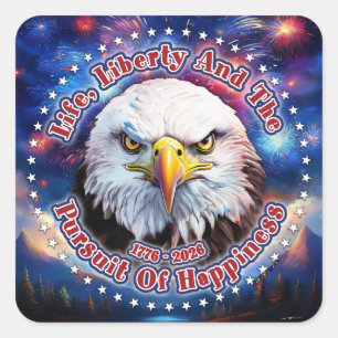 Sticker Carré Vie, Liberté Et Feu d'artifice Aigle Brun Pur M