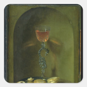 Sticker Carré Vie morte avec du pain et du verre à vin