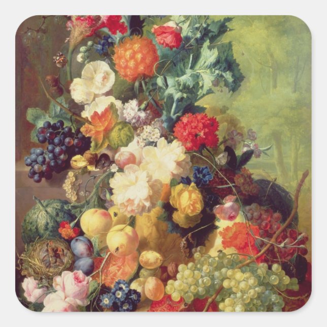 Sticker Carré Vie morte avec fleurs et fruits (Devant)