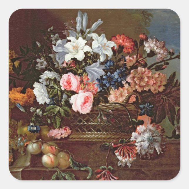 Sticker Carré Vie morte des fleurs dans un panier (Devant)