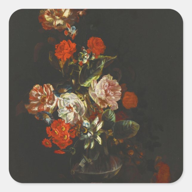 Sticker Carré Vie morte vintage avec fleurs (Devant)