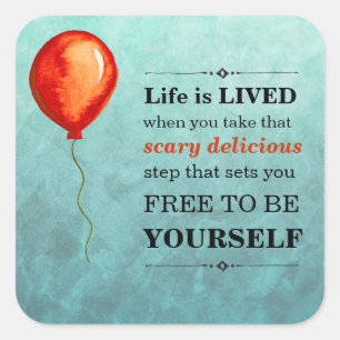 Sticker Carré Vie turquoise et rouge-orange