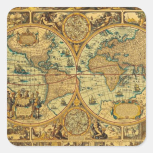 Sticker Carré Vieille carte vintage antique du monde illustrée