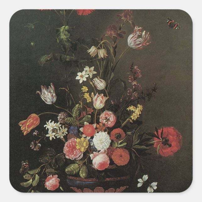 Sticker Carré Vieille Composition Florale Baroque de Fleurs dans (Devant)