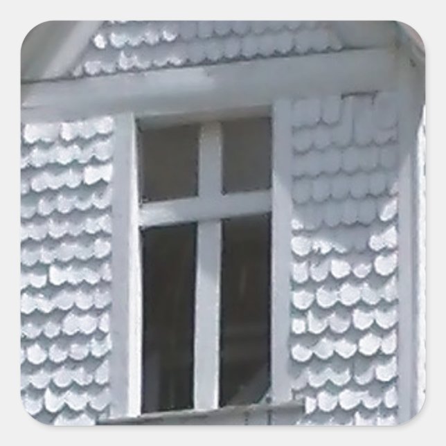 Sticker Carré vieille église blanche dans les montagnes (Devant)